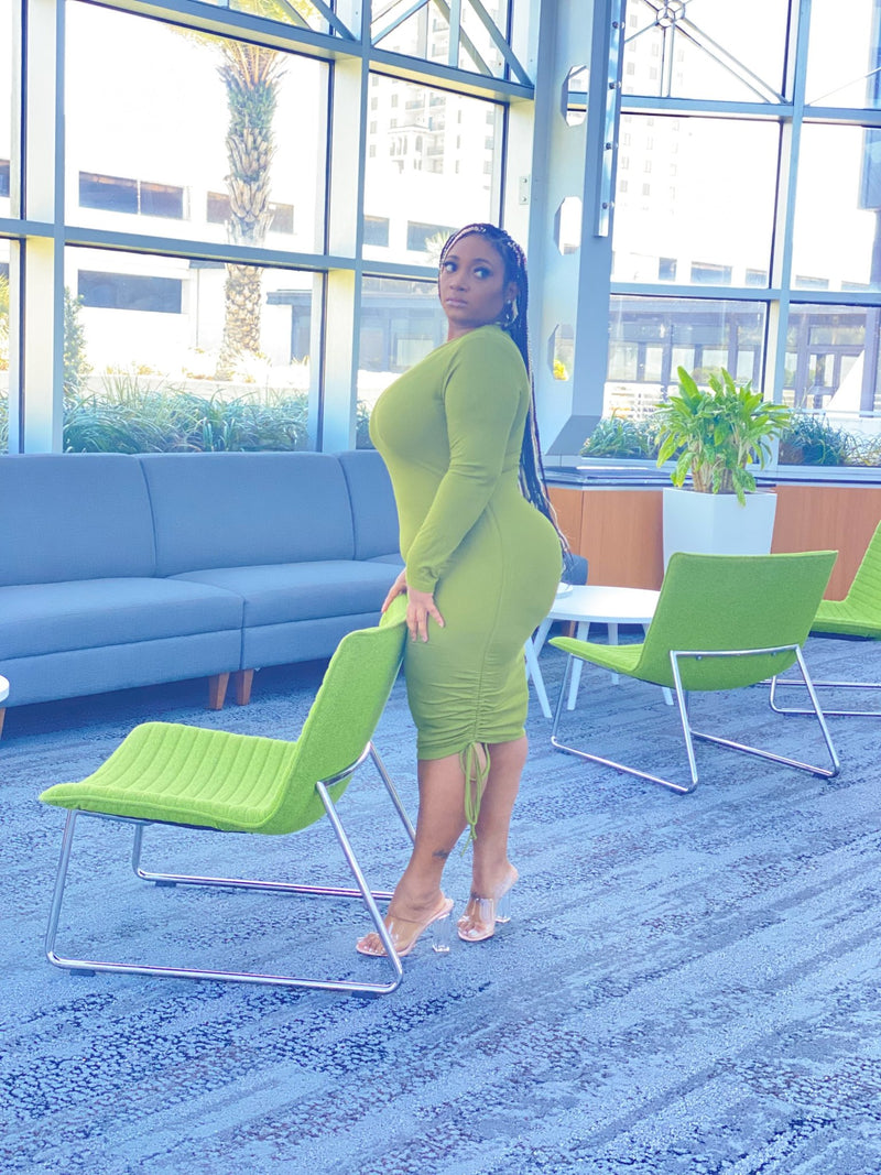 Matilda Olive Branch Drawstring Bodycon Ruched Dress Kamaniskloset Matilda Olive Branch Drawstring Bodycon Ruched Dress Kamaniskloset